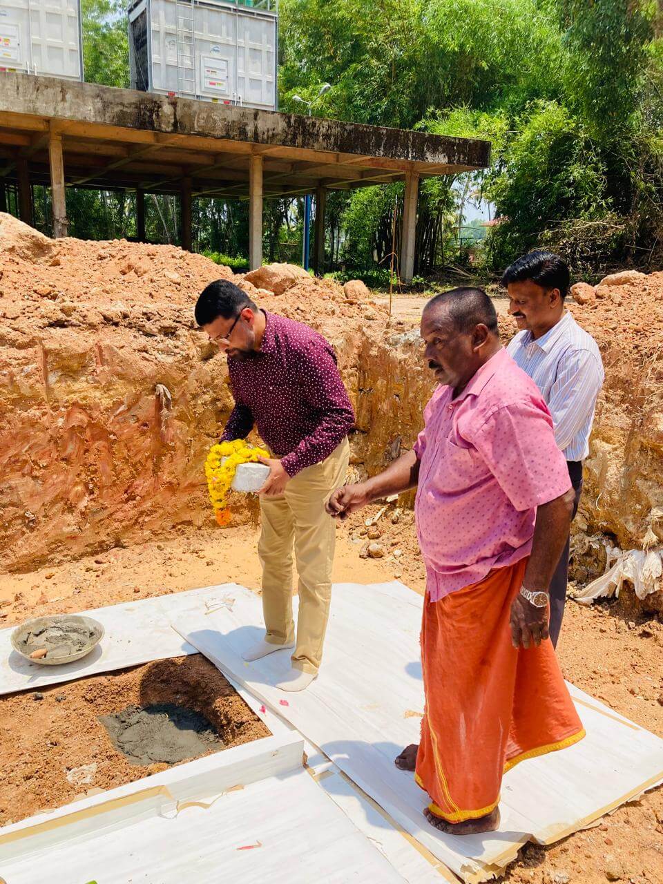 Col Sanjeev Nair (Retd), CEO Technopark, laying the foundation stone for the working women's hostel at Kollam campus.
