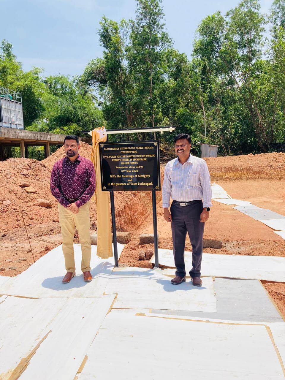 CEO Technopark and Shri Madhavan Praveen at the site of the working women's hostel.