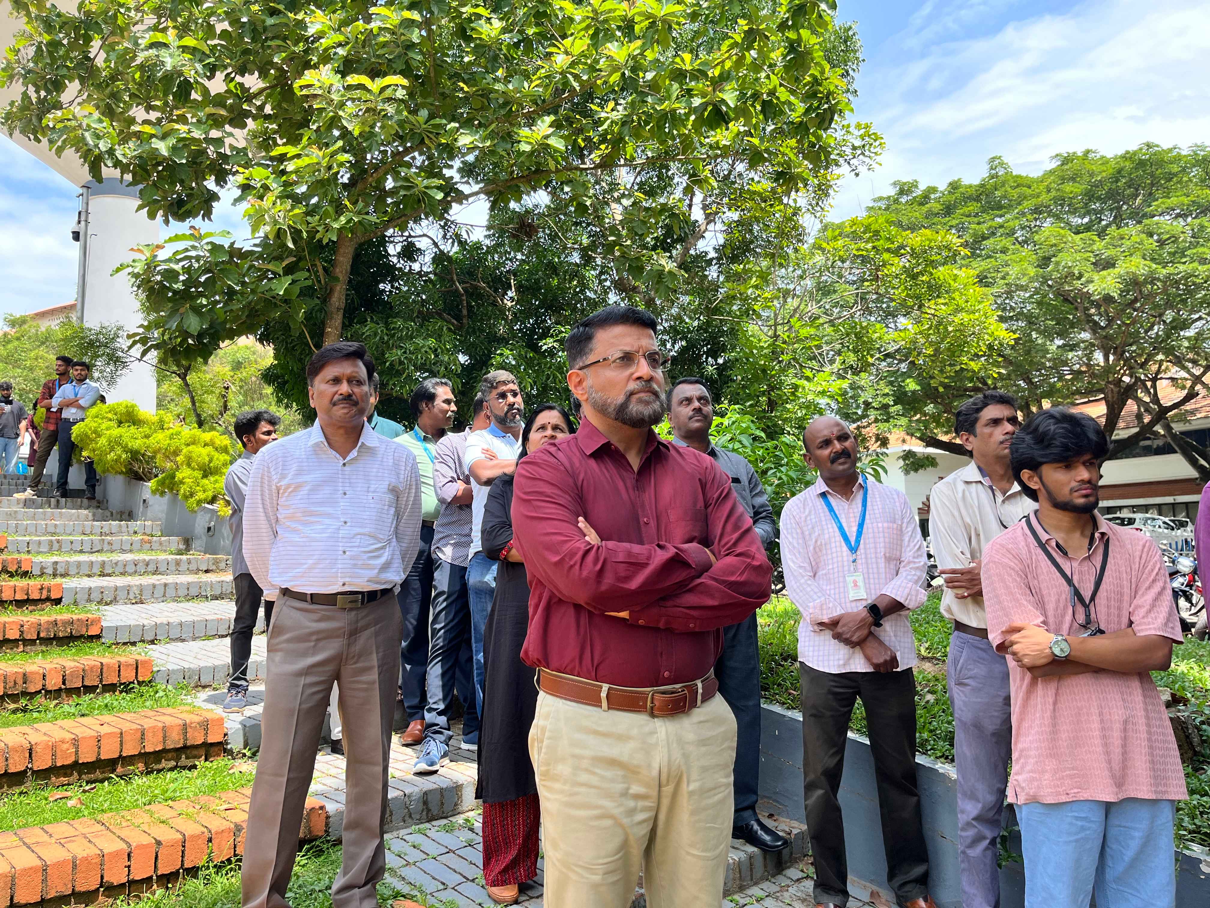 Col Sanjeev Nair (Retd), CEO Technopark, Mr. Madhavan Praveen, GM Projects, and other Park Centre officials at the mock drill.