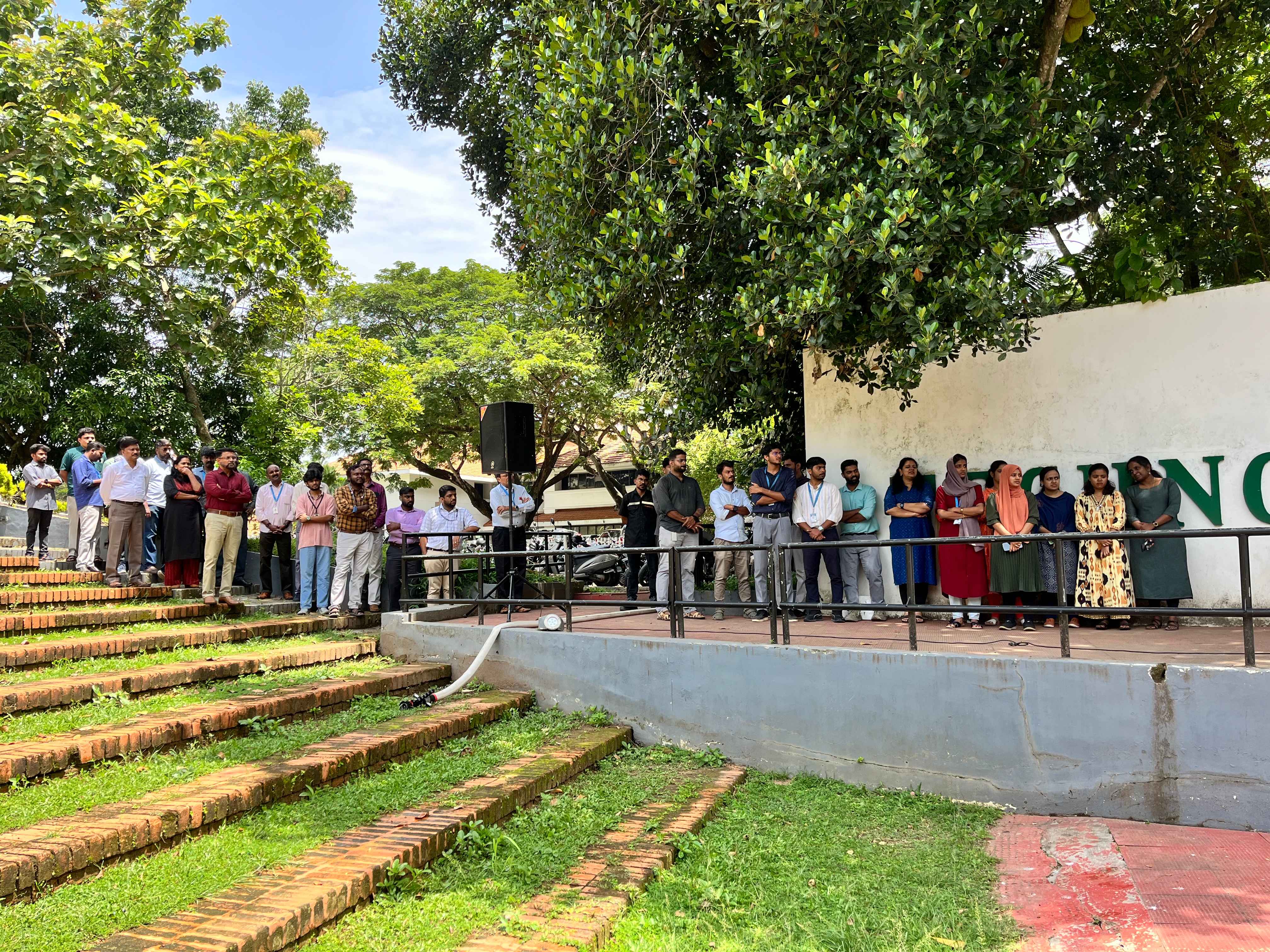 Park Centre employees who arrived at the Amphitheatre for a mock fire & evacuation drill.