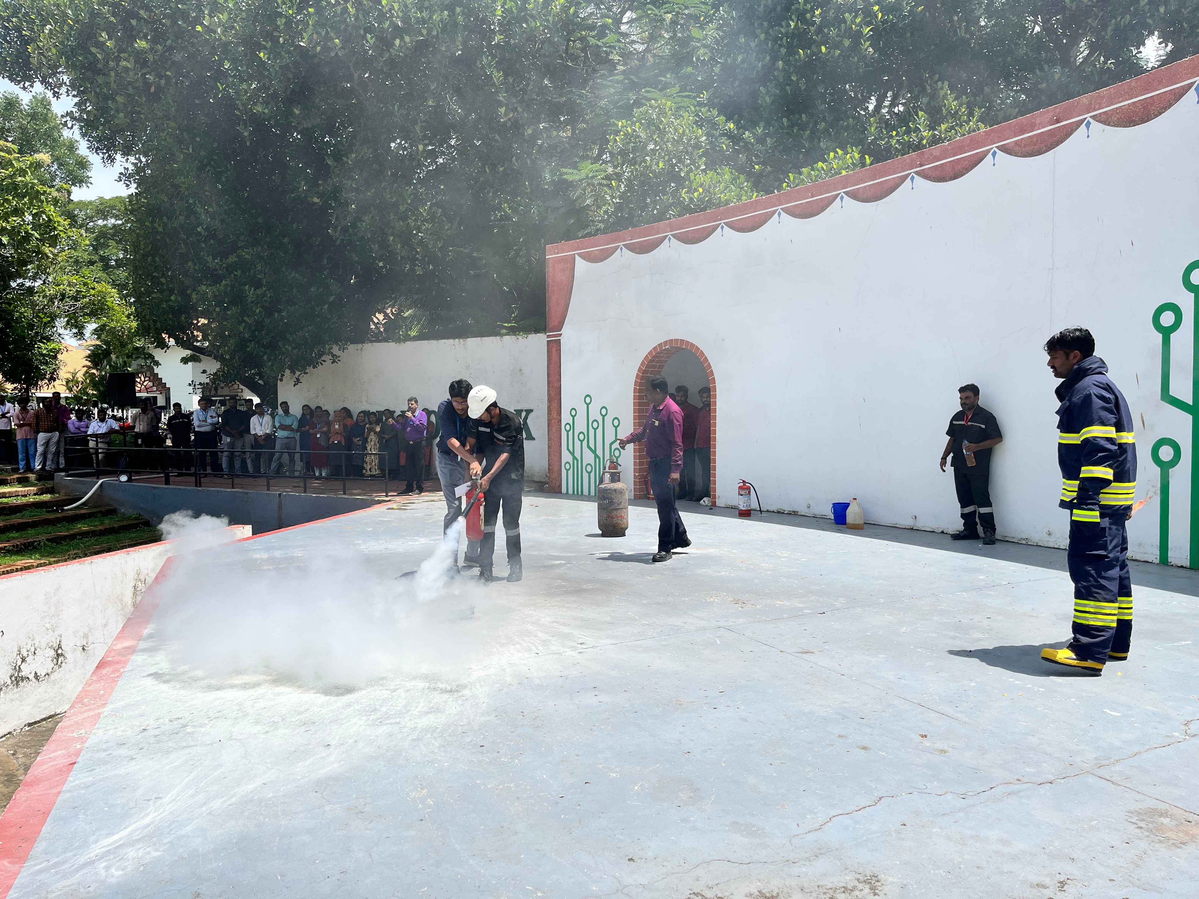 The mock drill was conducted under the supervision of Mr. Madhu Janardhanan, Fire & Safety Officer at Technopark.