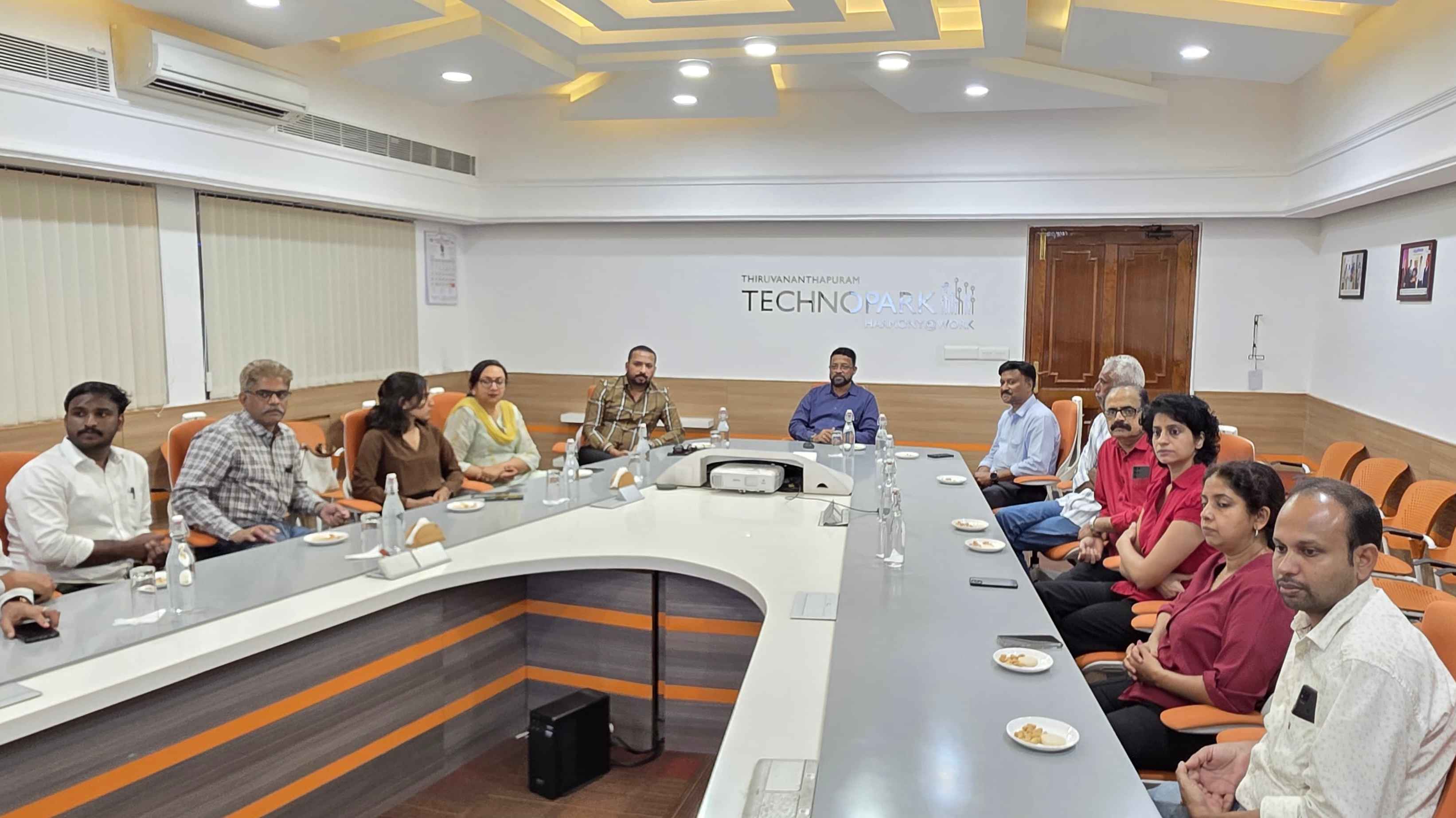Col Sanjeev Nair (Retd); Mr. Madhavan Praveen, CTO, Technopark; Mr. Thomas Chacko; and other officials at Technopark for further discussions.