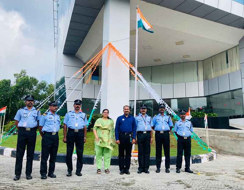 Shri Vipin Kumar S, (CFO- Kerala IT Parks), Ms. Jayanthi R, and security staff at Phase V.